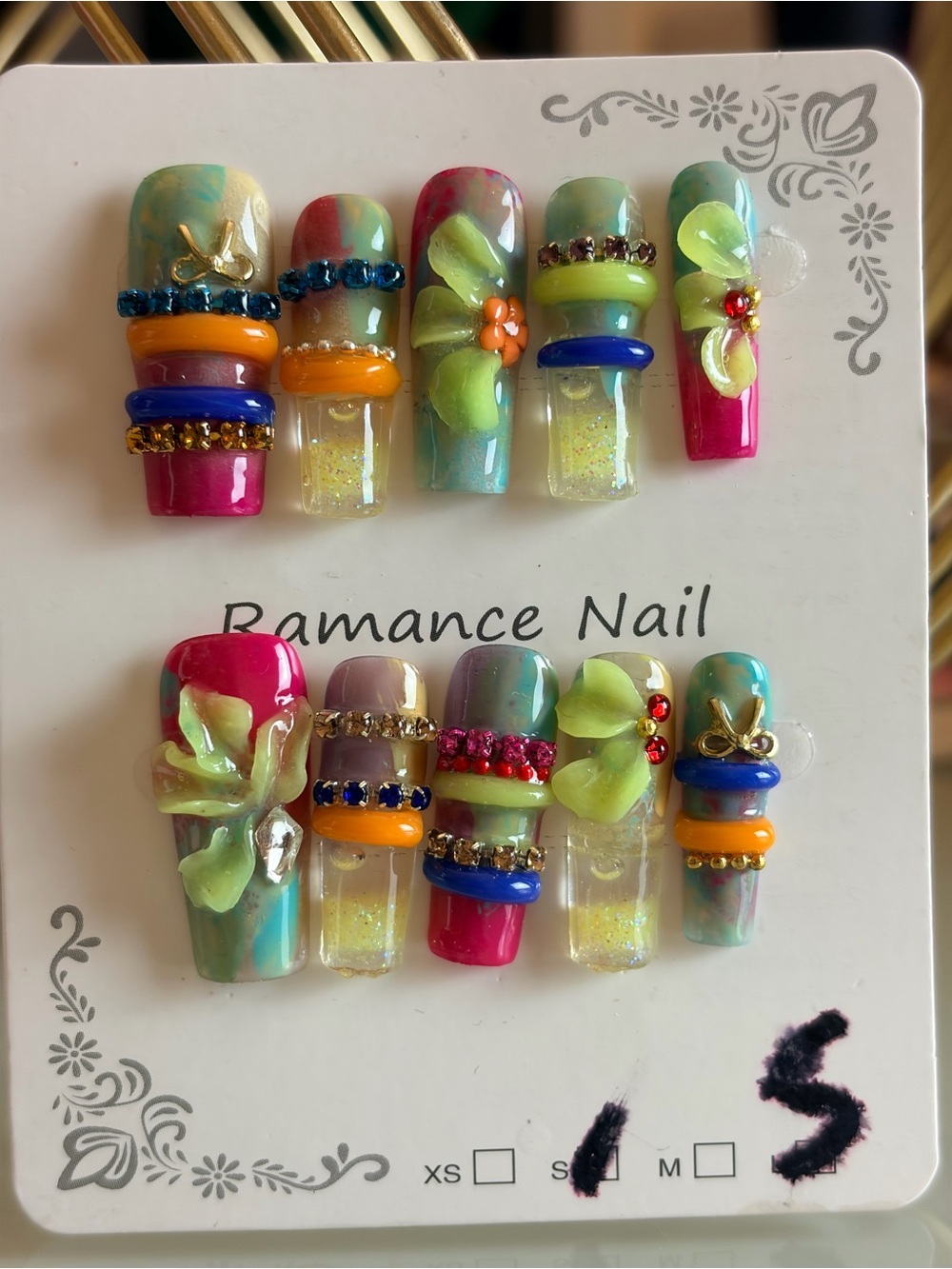 3D Flower Multicolor Press-On Water Nail Set-Small
